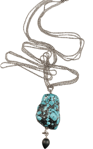 24" Sterling Silver Turquoise & Hematite Necklace