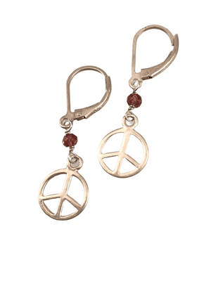 Sterling Silver Tiny Peace Sign Gem Earrings