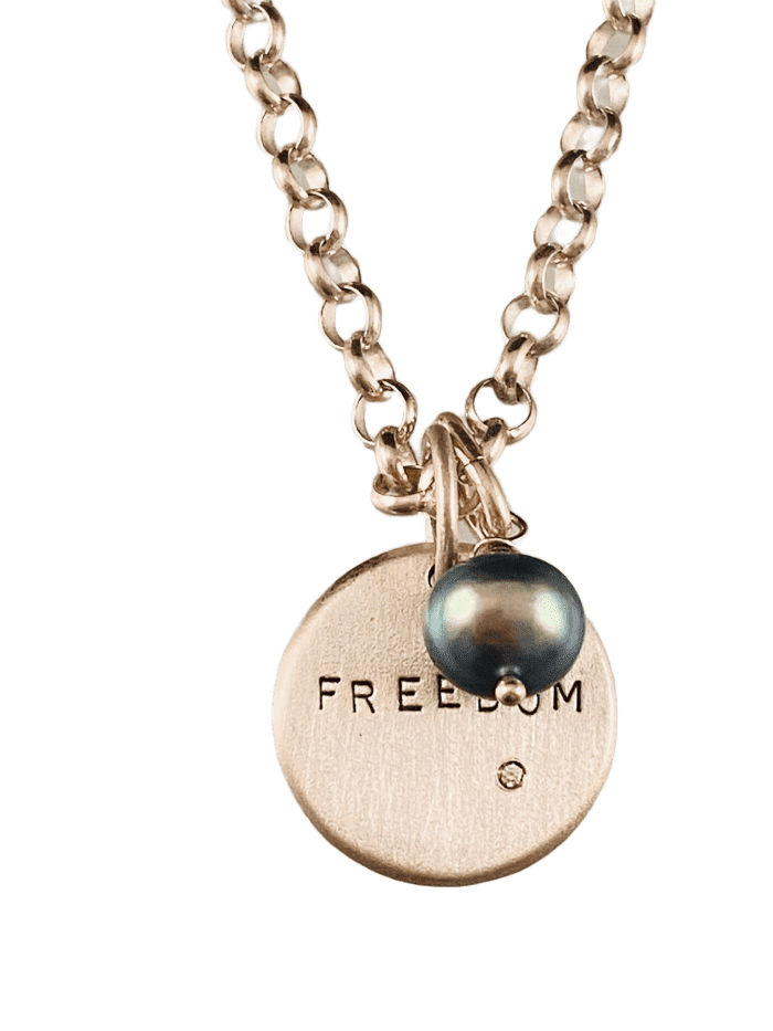 16” Sterling 'Freedom' Diamond & Grey Pearl Charm Necklace