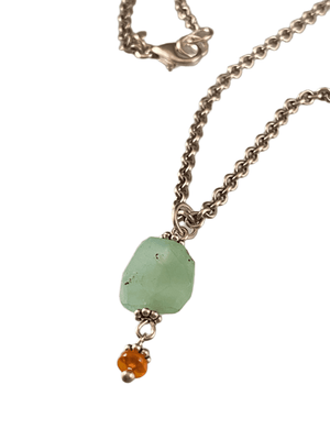 16" Faceted Chrysoprase & Mexican Fire Opal Charm Necklace