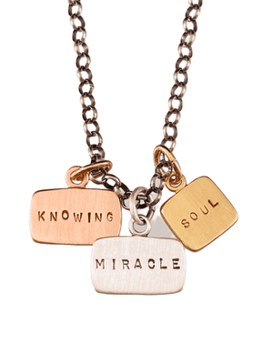 16” Sterling Silver & Tri Color Miracle Knowing & Soul Tag Charm Necklace
