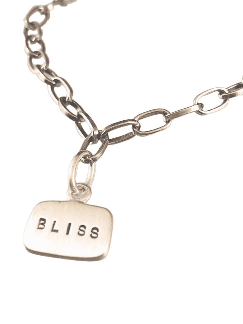 Bliss Sterling Silver Tag Charm Link Bracelet