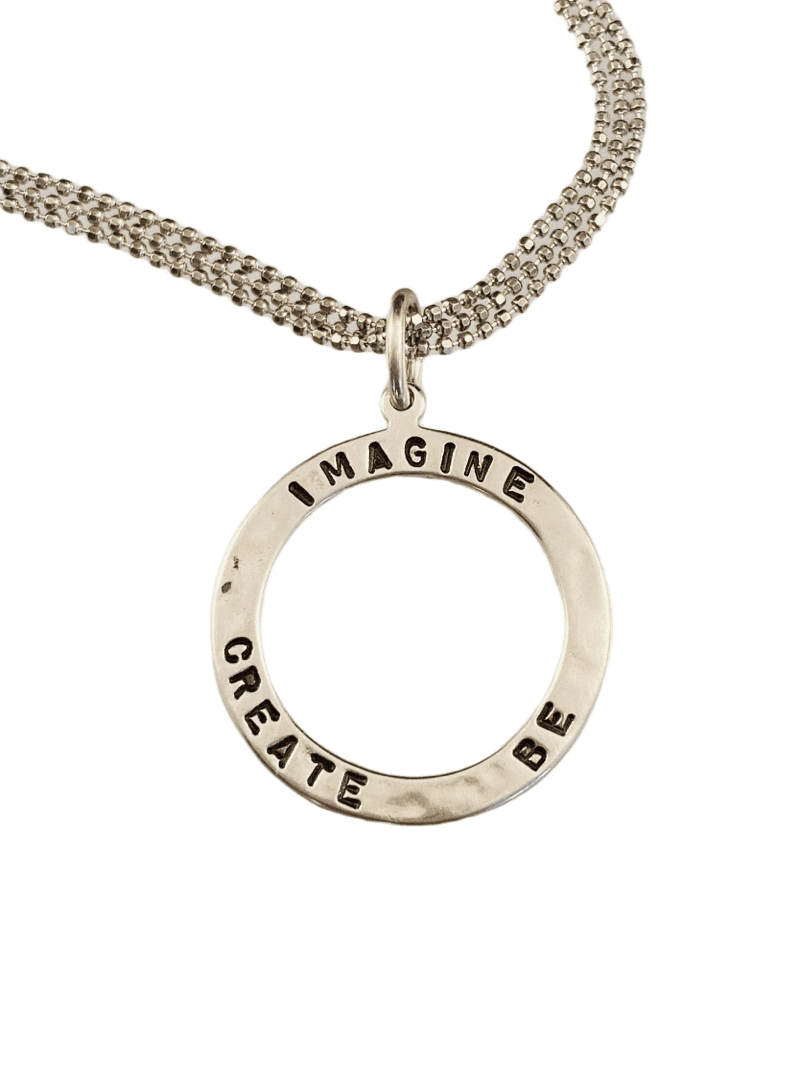 16"-18" Sterling 'Imagine Create Be' Hammered Circle Necklace