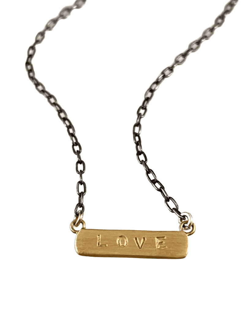 18” 14k Gold LOVE ID Necklace on Sterling Chain