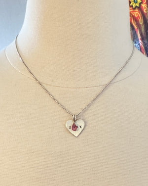 Sterling Silver Heart Necklace with Pink Tourmaline