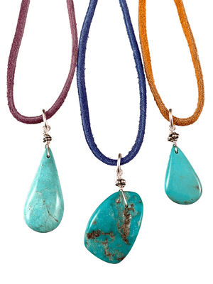 16" Turquoise on Colored Suede Necklace