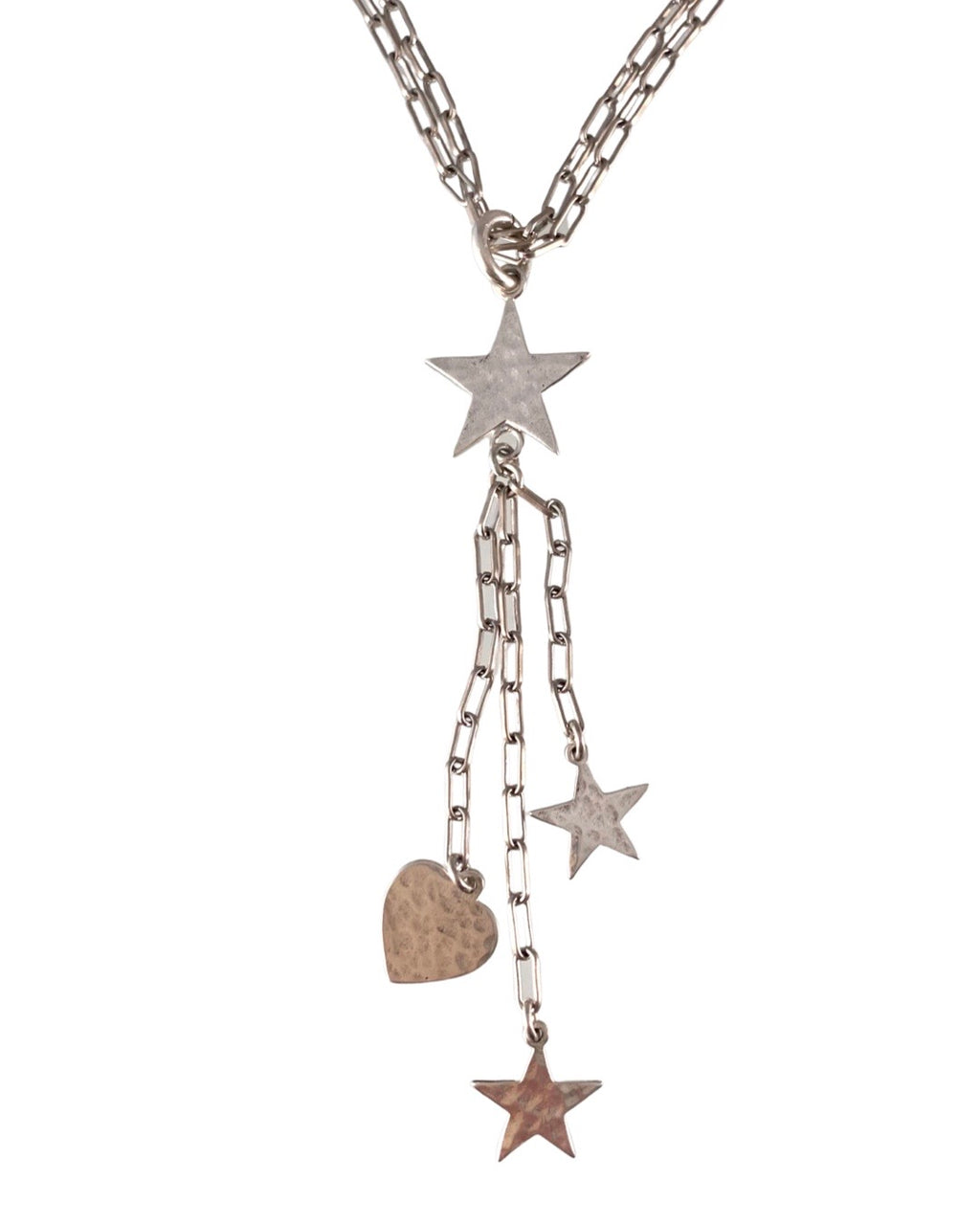16" Sterling Silver Streaming Star and Heart Charm Necklace