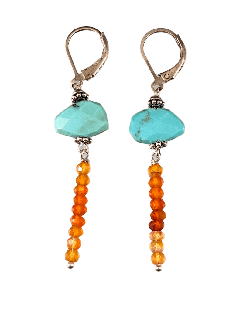 Sterling Silver Turquoise and Faceted Carnelian Earrings