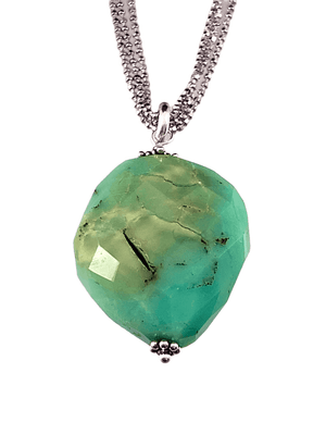 16"-18" Sterling Silver Chrysoprase Faceted Nugget Charm Necklace