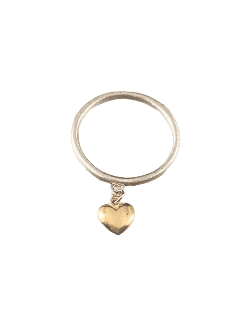 Sterling & 14K Gold Tiny Heart Charm Ring