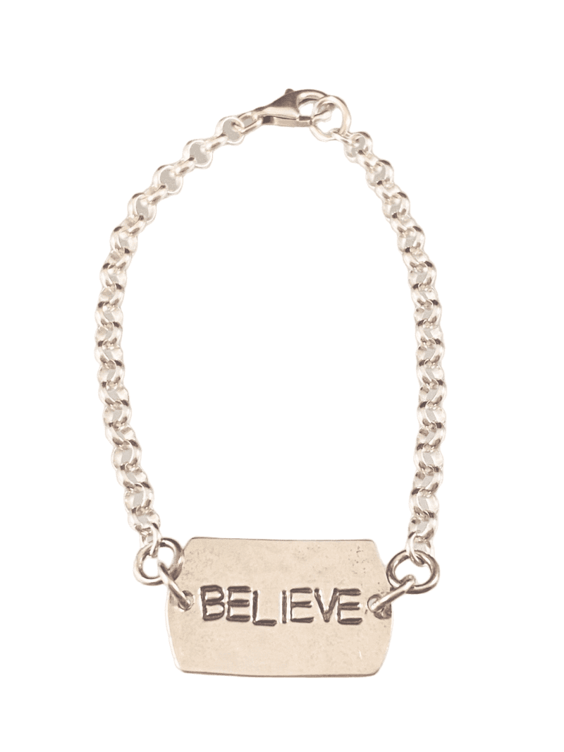‘Believe’ Sterling Hammered Tag ID Bracelet