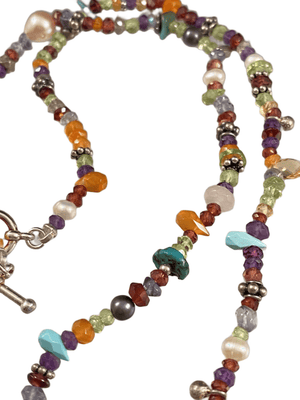 18" Multi Gemstone XOX Heart Charm Necklace