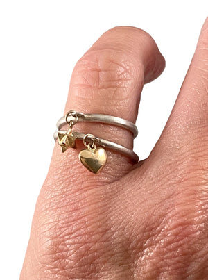 Sterling & 14K Gold Tiny Heart Charm Ring