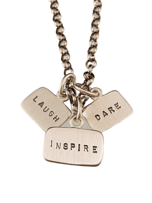 16” Sterling Silver Laugh Inspire Dare Tag Charm Necklace