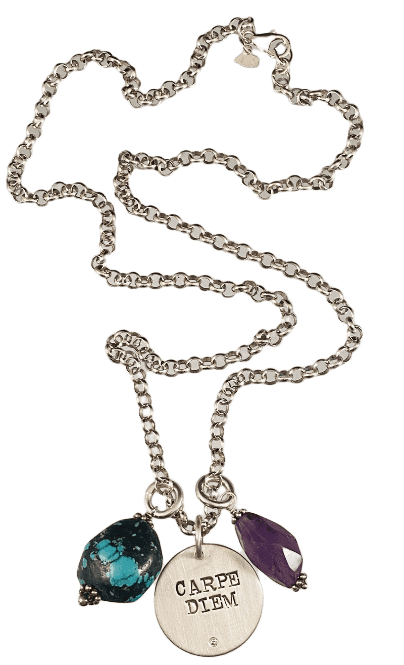 24” Sterling Carpe Diem Diamond Charm Necklace