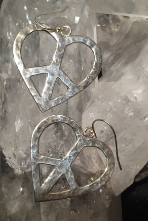 Sterling Silver Large Heart Peace Sign Earrings