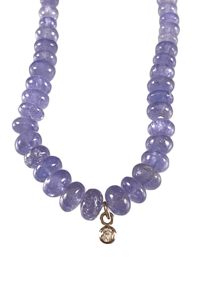 16” Tanzanite Beads with 14k White Gold Diamond Charm Necklace