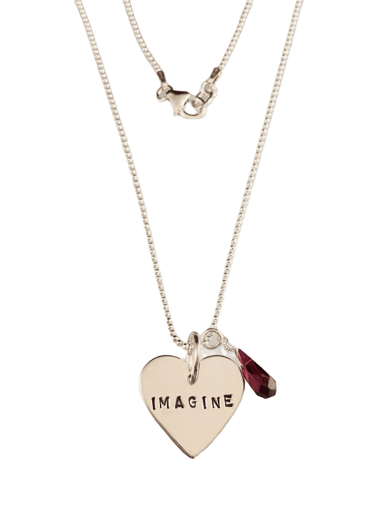 16" Sterling Silver 'Imagine' Heart Necklace with Garnet Gemstone Drop