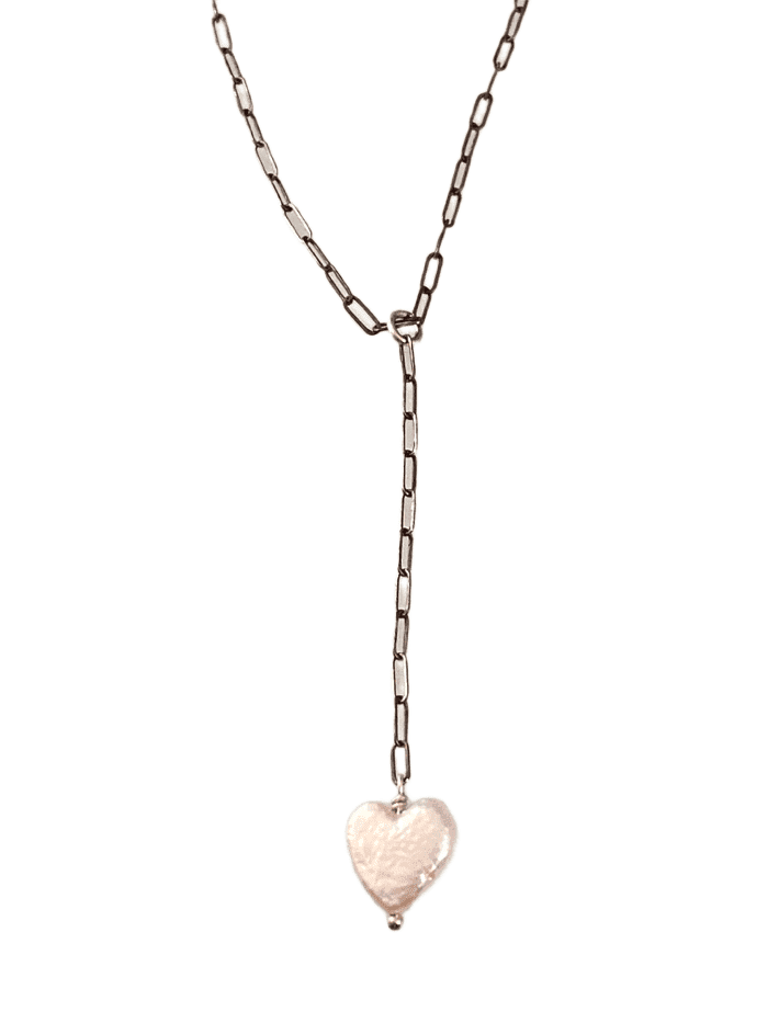 18" Pearl Heart Sterling Y Chain Drop Necklace