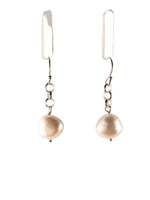 White Pearl Chain Drop Earrings