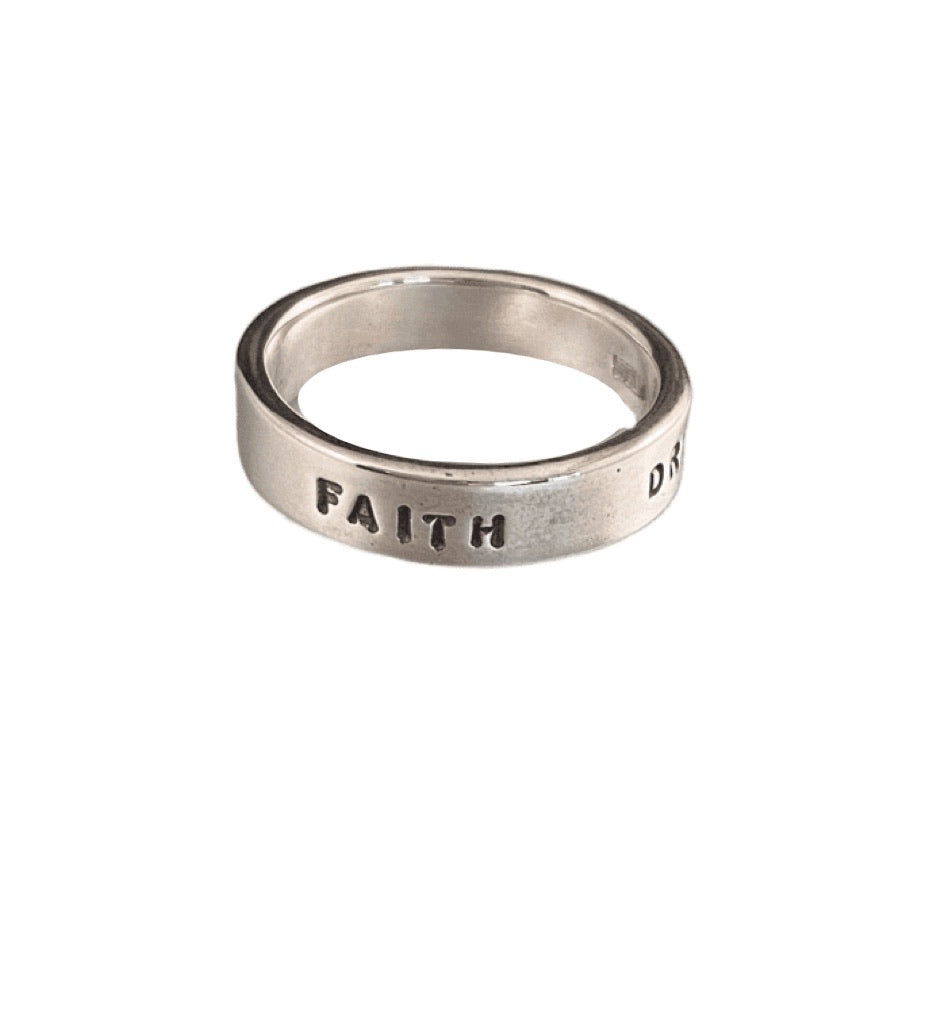 Sterling Word Band Ring Faith Love Peace Dream