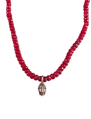 18” Sterling Buddha with Diamond and Faceted Ruby Necklace