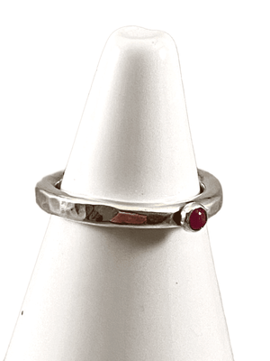 Sterling Silver Ruby Gemstone Hammered Ring Size 7 Handmade