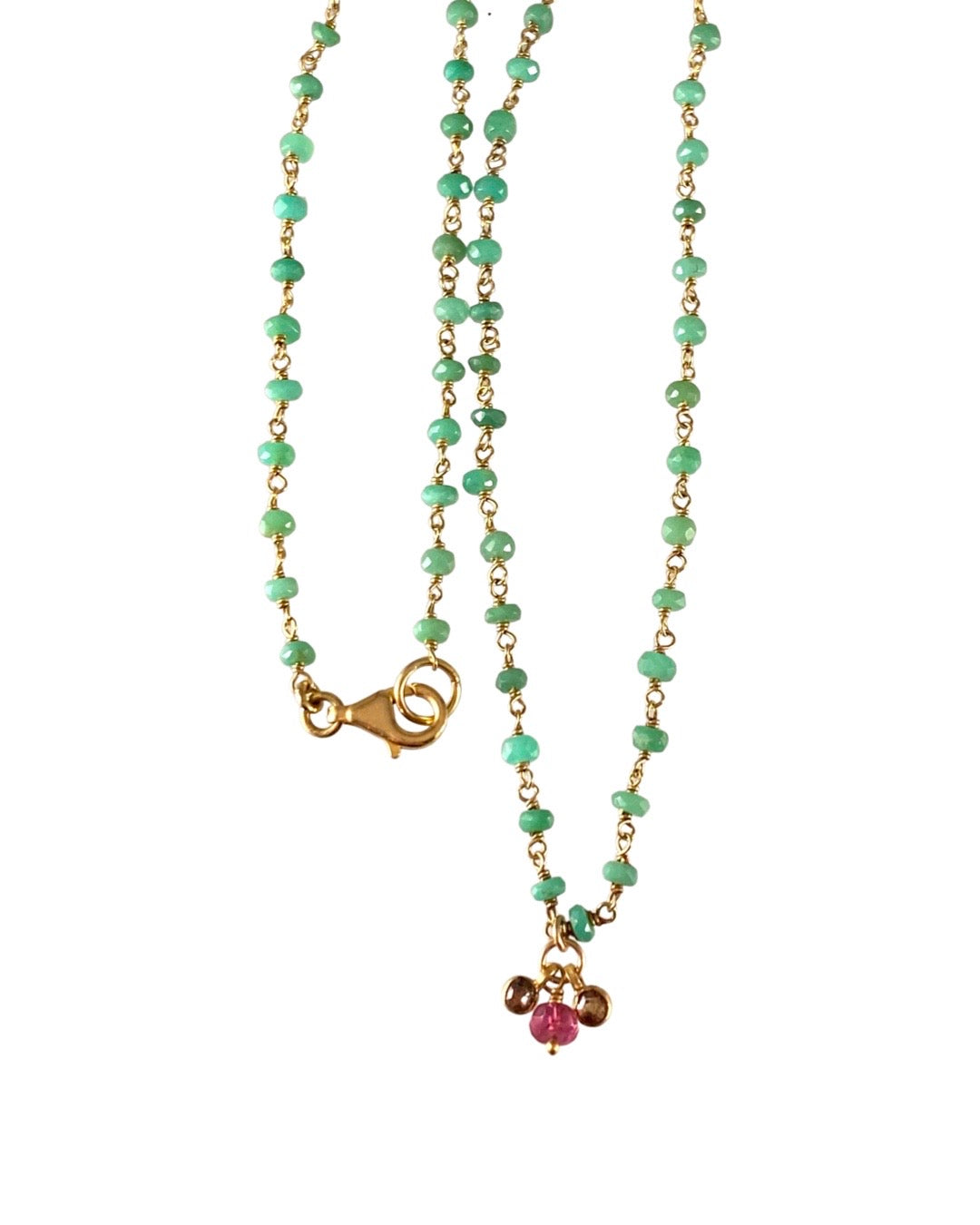 18” 18k Solid Gold Chrysoprase Wrap Charm Necklace