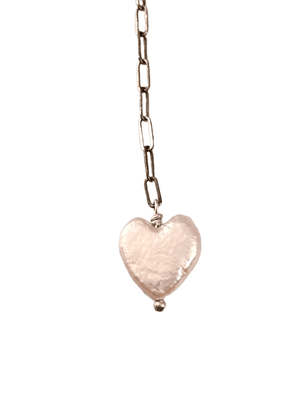 18" Pearl Heart Sterling Y Chain Drop Necklace