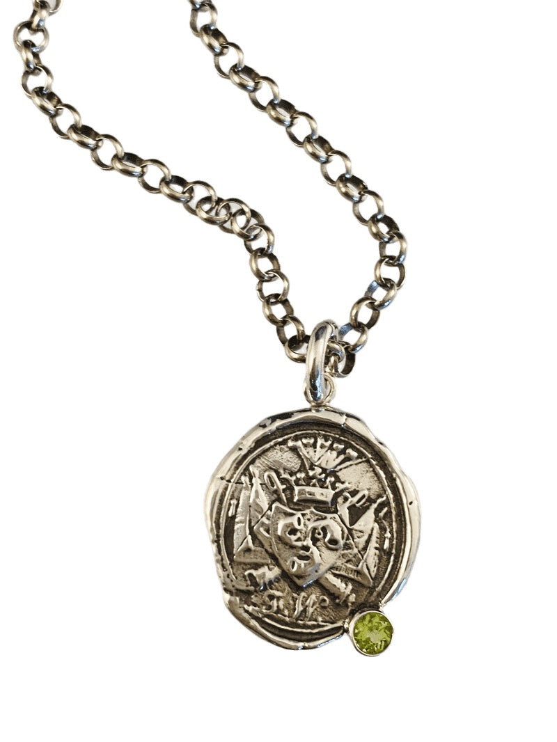 18" Sterling Silver Crest Necklace with Peridot