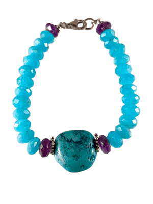 Turquoise Gemstone Bracelet in Blue Quartz & Amazonite