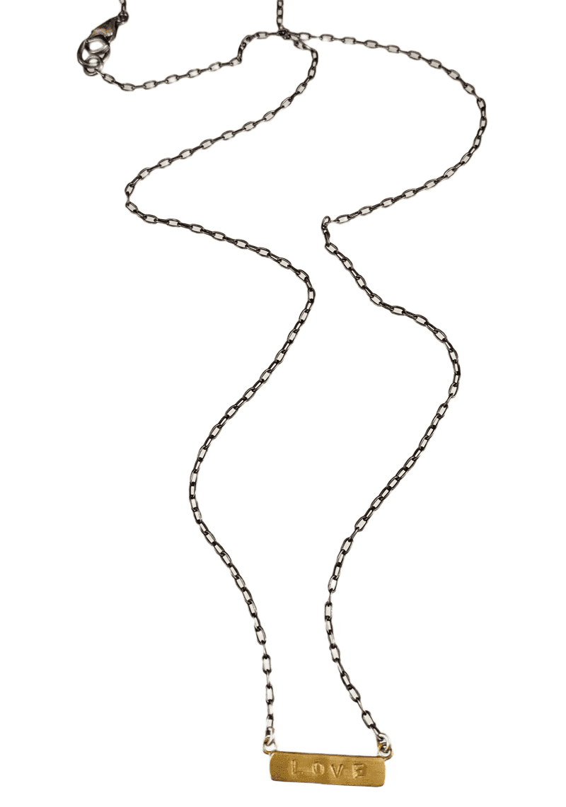 18” 14k Gold LOVE ID Necklace on Sterling Chain