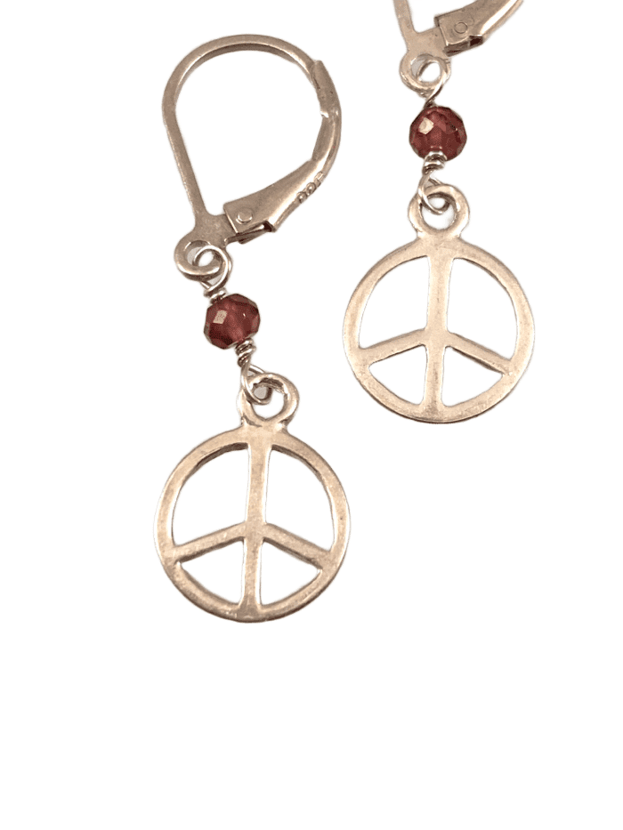 Sterling Silver Tiny Peace Sign Gem Earrings