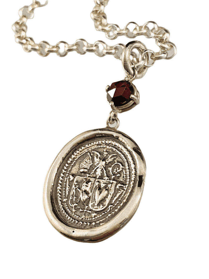 18" Sterling Silver Crest Necklace with Rose Cut Garnet