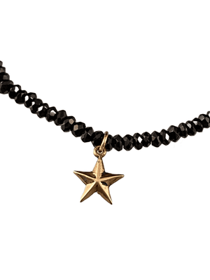 Faceted Black Garnet 14K Gold Delicate Star Charm Bracelet