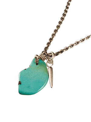 16" Turquoise Nugget on Sterling Oxidized Chain Necklace