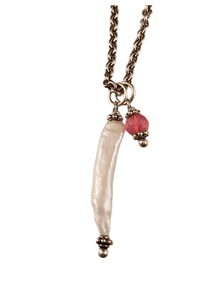 16" BIWA Pearl & Rubellite Charm Necklace