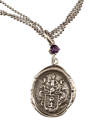 18" Sterling Silver Crest Necklace with Amethyst