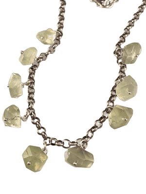 16" Faceted Prehnite Gemstone Sterling Silver Charm Necklace