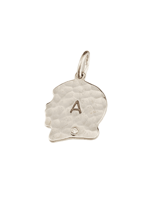 Personalized Sterling Silver Hammered Girl & Diamond Charm