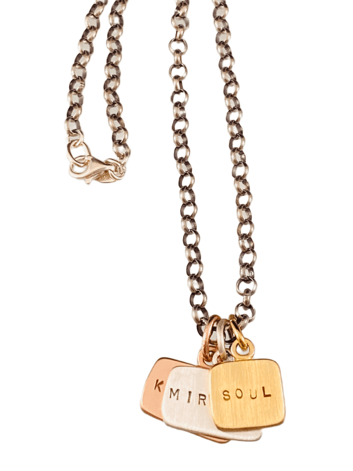 16” Sterling Silver & Tri Color Miracle Knowing & Soul Tag Charm Necklace
