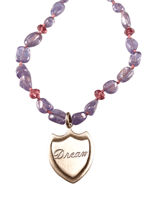 16” Tanzanite & Pink Tourmaline Dream Shield Beaded Necklace