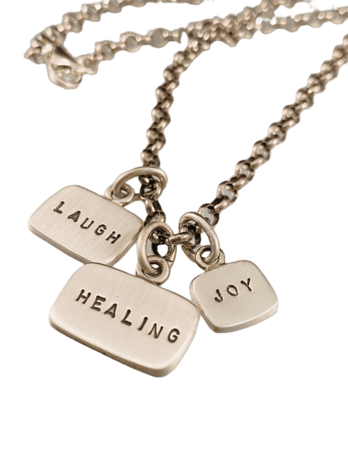 18” Sterling Silver Healing Laugh Joy Tag Charm Necklace
