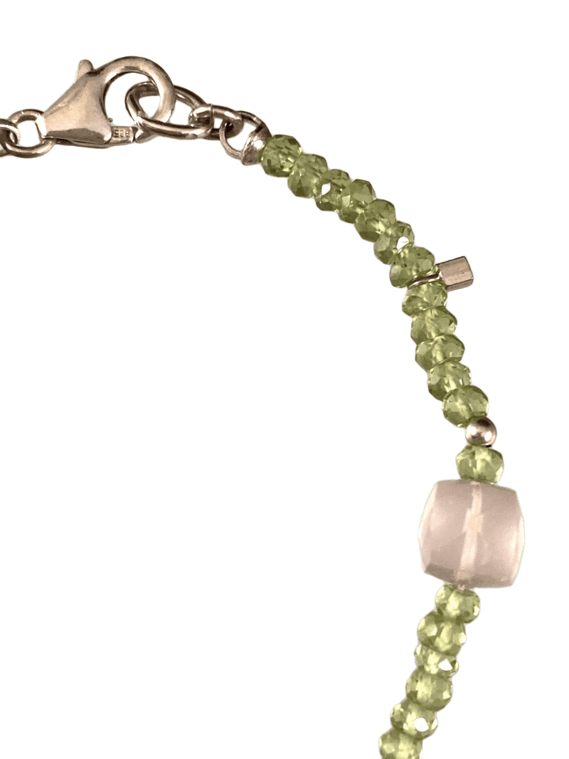 Peridot Turquoise & Rose Quartz Faceted Gemstone Beaded Bracelet