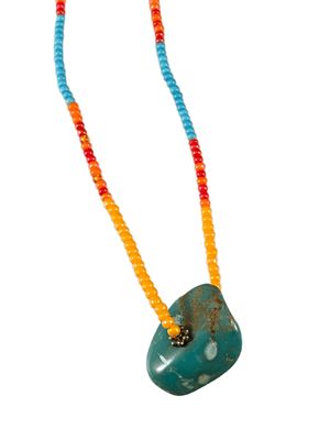 18" Mixed Sunset Glass Bead Strand Turquoise Pendant Necklace