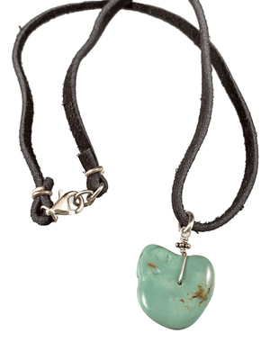 16" Turquoise Nugget on Black Suede Necklace