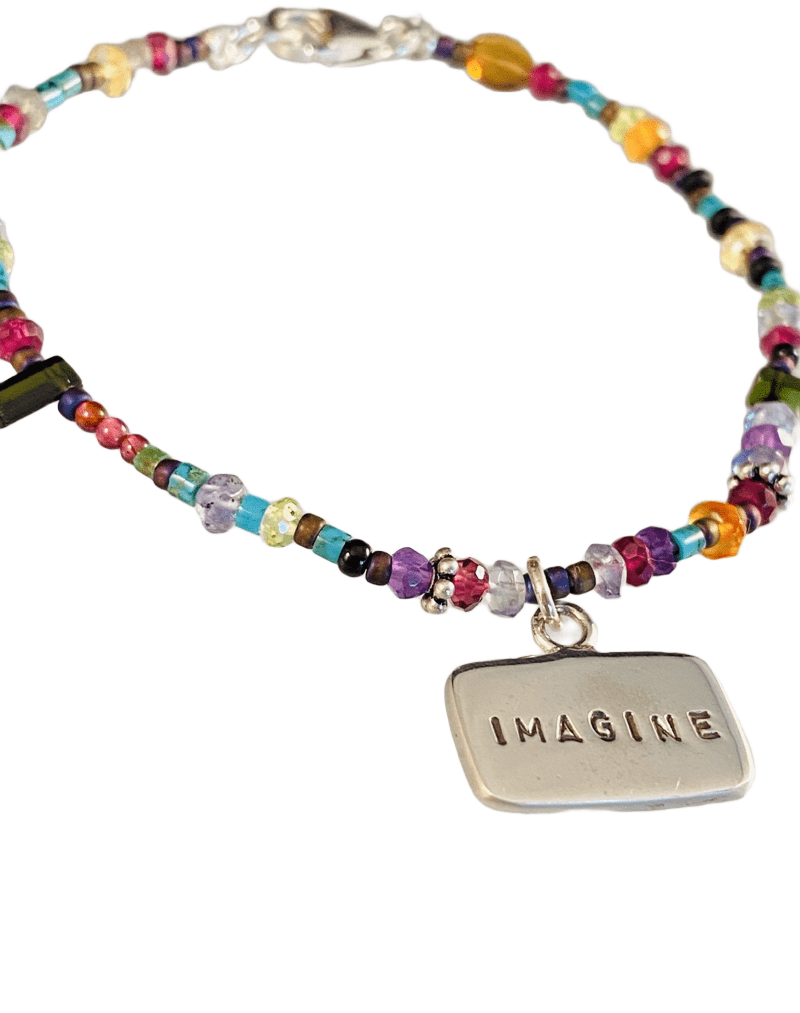 Chrome Diopside Beaded Gemstone Bracelet with Imagine Charm #20