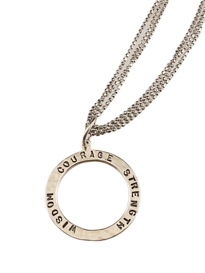 16"-18" Sterling 'Wisdom Courage Strength' Hammered Circle Necklace