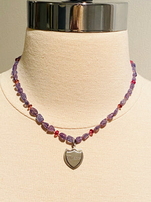 16” Tanzanite & Pink Tourmaline Dream Shield Beaded Necklace