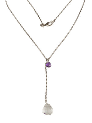 16" Quartz Crystal Gemstone Sterling Y Chain Drop Necklace
